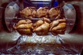 Griled chickens on a spit