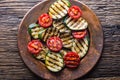 Griledl seasonal vegetable tomatoes and zucchini. Grill food