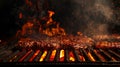 Grill Background, Empty Fired Barbecue On Black .Ai Generative Royalty Free Stock Photo