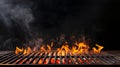 Grill Background, Empty Fired Barbecue On Black .Ai Generative Royalty Free Stock Photo