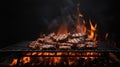 Grill Background - Empty Fired Barbecue On Black Royalty Free Stock Photo