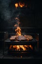 Grill Background - Empty Fired Barbecue On Black Royalty Free Stock Photo