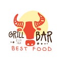 Grill bar, best food logo estd 1969 template hand drawn colorful vector Illustration