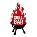 Grill bar. Illustration of bbq with fire. Design element for logo, label, emblem, sign, badge. Royalty Free Stock Photo