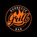 Grill barbecue bar hand written lettering logo, label, badge or emblem with fire.