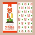 Barbecue, grill. Emblem, logo. Colorful vector illustration in f Royalty Free Stock Photo