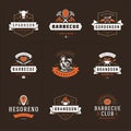 Grill and barbecue logos set vector illustration steak house or restaurant menu badges with bbq food silhouettes