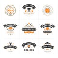 Grill and barbecue logos set vector illustration steak house or restaurant menu badges with bbq food silhouettes