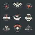 Grill and barbecue logos set vector illustration steak house or restaurant menu badges with bbq food silhouettes
