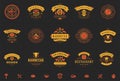 Grill and barbecue logos set vector illustration steak house or restaurant menu badges with bbq food silhouettes Royalty Free Stock Photo