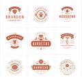 Grill and barbecue logos set vector illustration steak house or restaurant menu badges with bbq food silhouettes Royalty Free Stock Photo