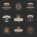 Grill and barbecue logos set vector illustration steak house or restaurant menu badges with bbq food silhouettes Royalty Free Stock Photo