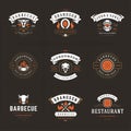 Grill and barbecue logos set vector illustration steak house or restaurant menu badges with bbq food silhouettes Royalty Free Stock Photo