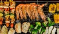 Grill and Barbecue party at home. Cooking BBQ pork, beef, chicken, seafood and vegetables. Family lifestyle and friend Royalty Free Stock Photo