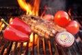 Grill Barbecue Ribs Flames Brisket Charcoal, XXXL Royalty Free Stock Photo