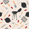 Grill Barbecue Seamless Pattern with Kitchen Tools