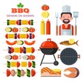 Barbecue, grill. Emblem, logo. Colorful vector illustration in f Royalty Free Stock Photo