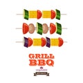 Barbecue, grill. Emblem, logo. Colorful vector illustration in f Royalty Free Stock Photo