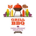 Barbecue, grill. Emblem, logo. Colorful vector illustration in f Royalty Free Stock Photo