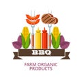 Barbecue, grill. Emblem, logo. Colorful vector illustration in f Royalty Free Stock Photo