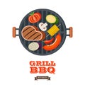 Barbecue, grill. Emblem, logo. Colorful vector illustration in f Royalty Free Stock Photo