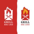 Grill BBQ Barbecue Fire Logo Design