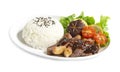 Grill Beef barbecue sauce with rice fusion food Japan style decorate with salad shitake mushrooms Royalty Free Stock Photo