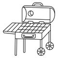 Grill brazier. Barbecue on wheels. Sketch. Rectangular container with a lid for frying food. Vector illustration.