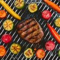 Grill brimming with perfectly seared meats and colorful vegetables