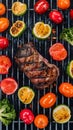Grill brimming with perfectly seared meats and colorful vegetables