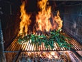 Grill of calÃÂ§ots on fire. La calÃÂ§otada is a gastronomic festival typical of the western region of Valls