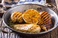 Grill Chicken Breast. Roasted and grill chicken breast with lettuce salad tomatoes and mushrooms Royalty Free Stock Photo