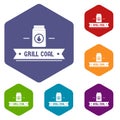 Grill coal icons vector hexahedron