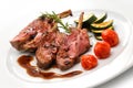 Grill cutlets with roasted vegetables and sauce, side dish zucchini and tomatoes , gastronomy, menu