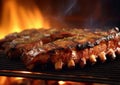 Grill and fire with pork spare ribs barbeque meat.Macro.AI Generative Royalty Free Stock Photo