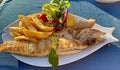 Grill fish with potatoes chips Royalty Free Stock Photo