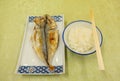 Grill fish with steamed rice Royalty Free Stock Photo