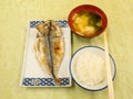 Grill fish with steamed rice and tofu soup Royalty Free Stock Photo