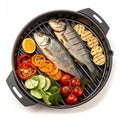 Grill with fish and vegetables Royalty Free Stock Photo