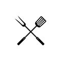 Grill fork and spatula tools Isolated icon set. Barbecue or BBQ symbol silhouette vector illustration Royalty Free Stock Photo