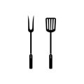 Grill fork and spatula tools Isolated icon set. Barbecue or BBQ symbol silhouette vector illustration Royalty Free Stock Photo