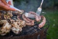 Grill garden party with sausages and meat Royalty Free Stock Photo