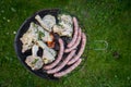 Grill garden party with sausages and meat Royalty Free Stock Photo