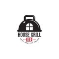 Grill and house symbol icon logo concept, house grill logo design, unique logo,barbeque,skewer, vector template emblems stamp Royalty Free Stock Photo