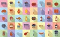 Grill icons set flat vector. Round cooking