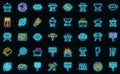 Grill icons set outline vector. Cooking equipment vector neon Royalty Free Stock Photo