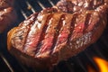 Grill magic Beef flank steak in close up, cooking with mouthwatering aroma