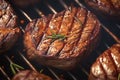 Grill magic Beef flank steak in close up, cooking with mouthwatering aroma