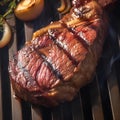 Grill magic Beef flank steak in close up, cooking with mouthwatering aroma