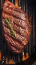 Grill magic Beef flank steak in close up, cooking with mouthwatering aroma